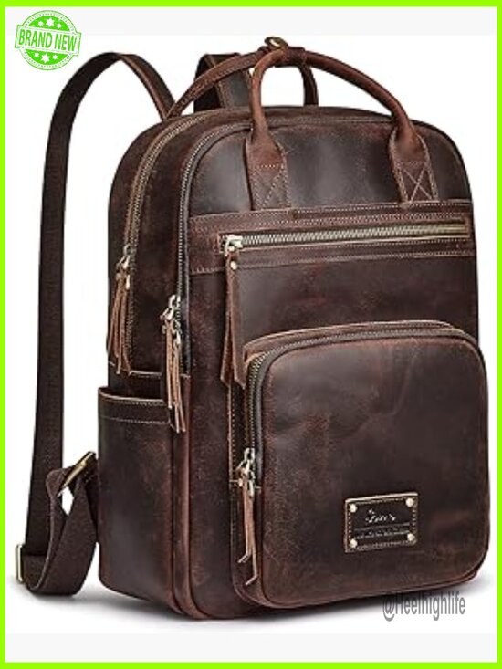 Vintage Genuine Leather Backpack Purse Travel Daypack with Luggage Sleeve main image 6